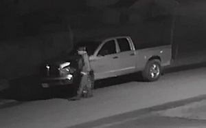 Photo of an individual and a pickup truck.