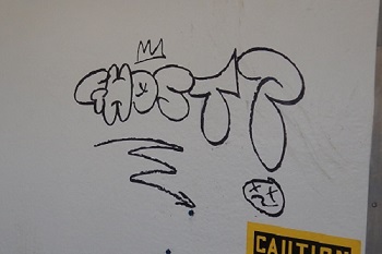 Bubble letter graffiti - "Ghost?" with a crown over it