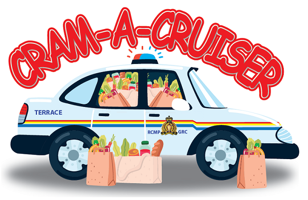 Cartoon of RCMP Police Cruiser with grocery bags