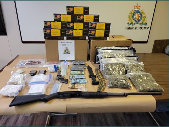 photo of drugs, cash, weapons and unstamped cigarettes. 