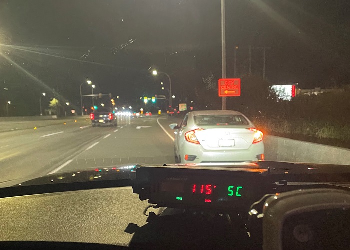 Impaired driver travelling 115km/hr in a 60km/hr zone on the Mary Hill Bypass at Coast Meridian Road in Port Coquitlam